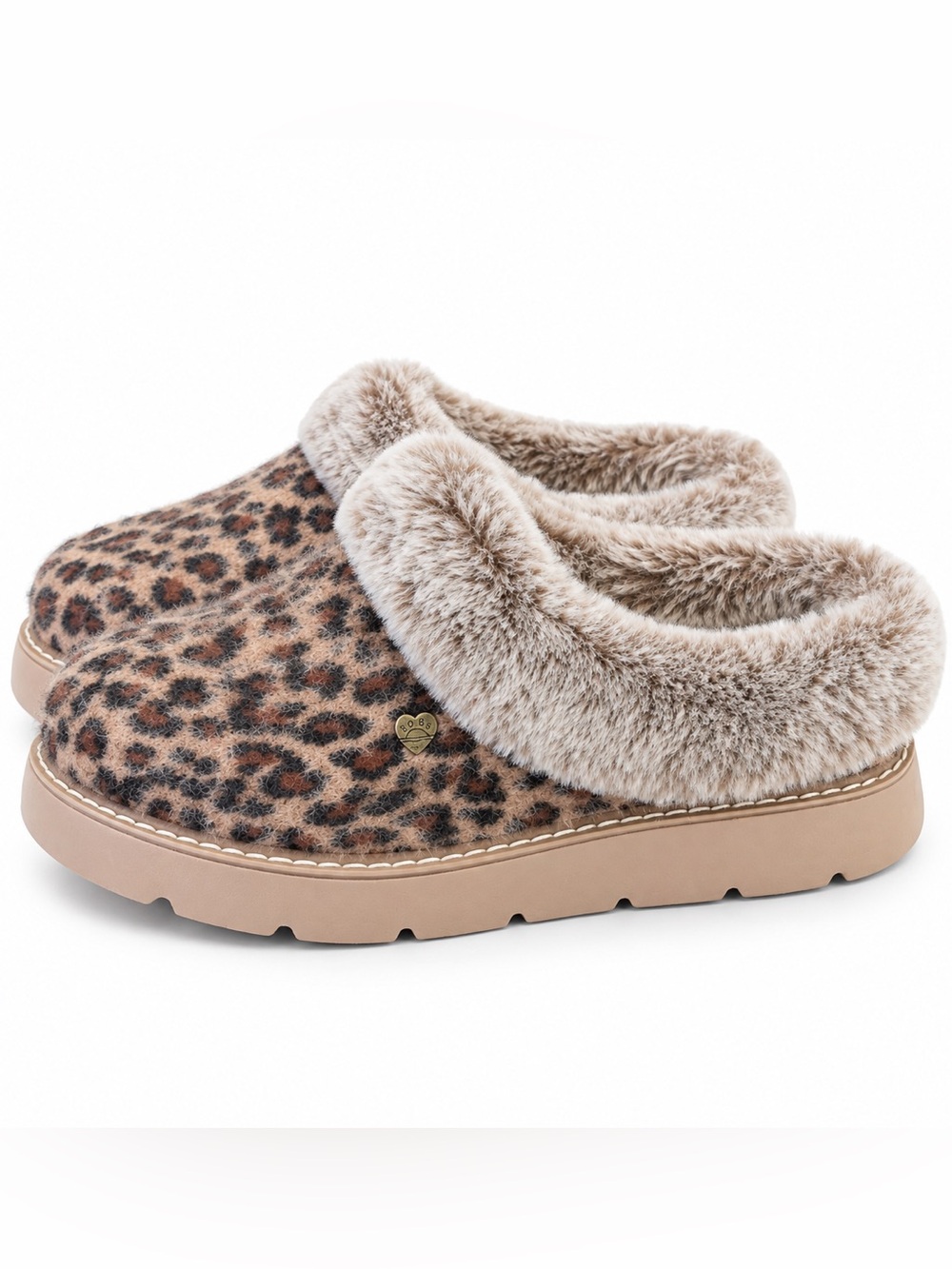 Skechers Bobs Leopard Brown Animal Print Fur Clog Slippers Comfort shoes size 10
